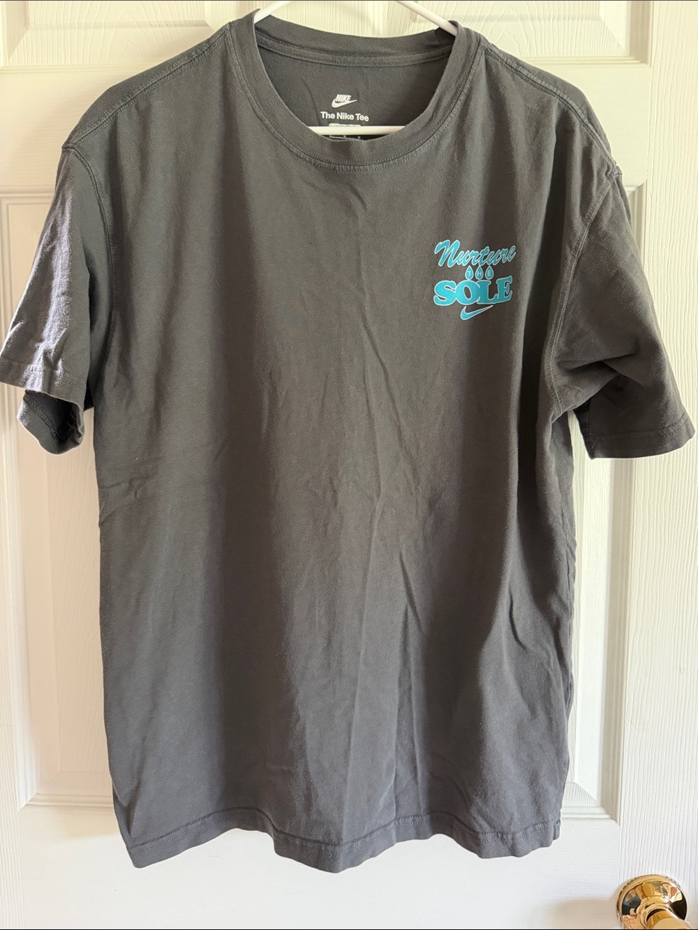 Nike Men’s Charcoal T-Shirt with Teal 'Sole' Graphic